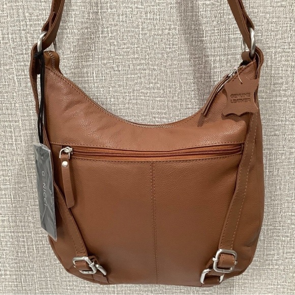 Genicci Leather Womens Convertible Backpack Tote Purse Bag Brown Cognac NEW - Picture 3 of 9